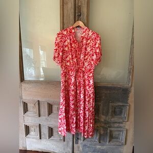 J. McLaughlin Red and White Floral Midi Dress